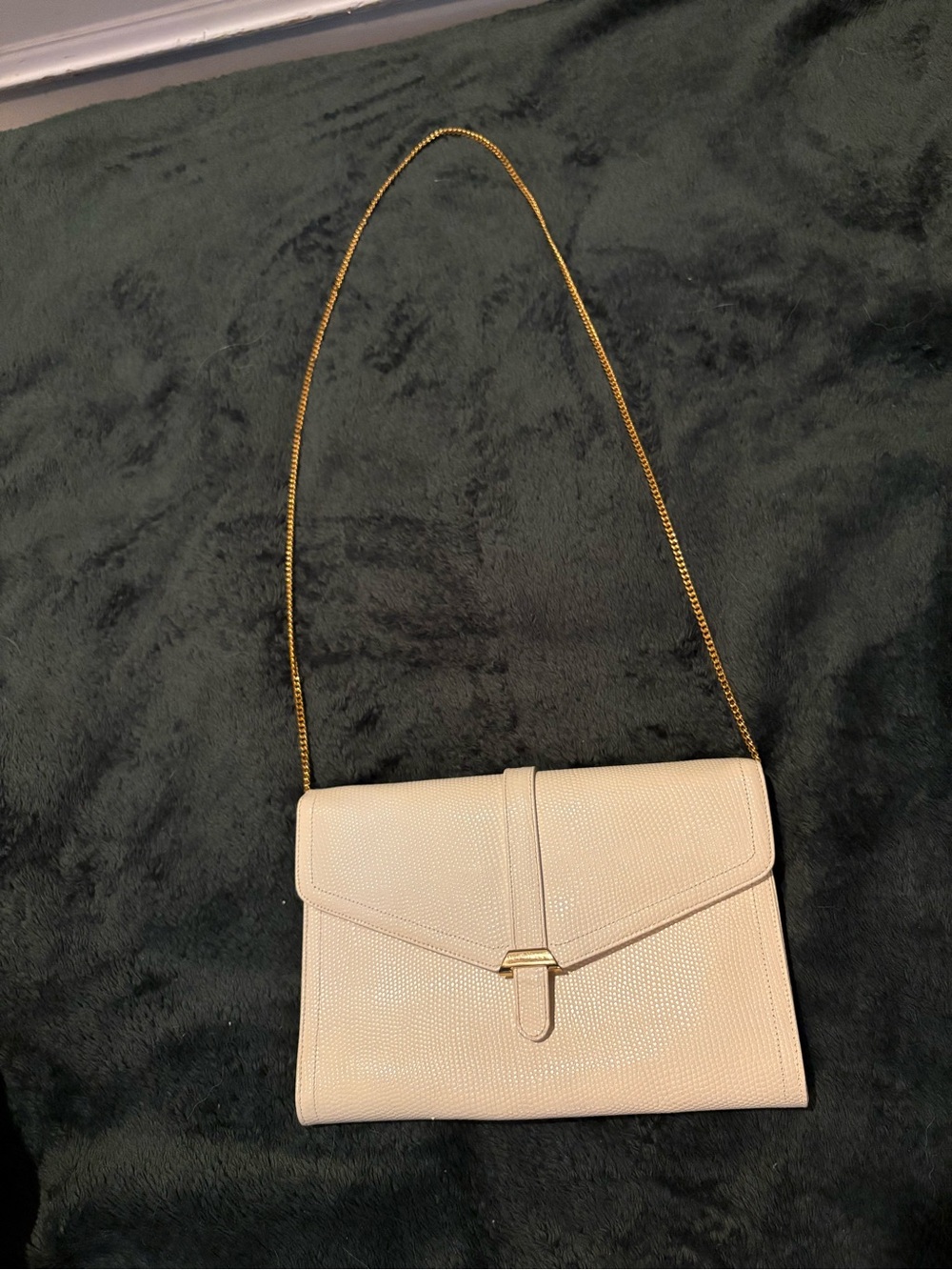 Vintage Morris Moskowitz Genuine Leather Cream Envelope Clutch | Gold Chain